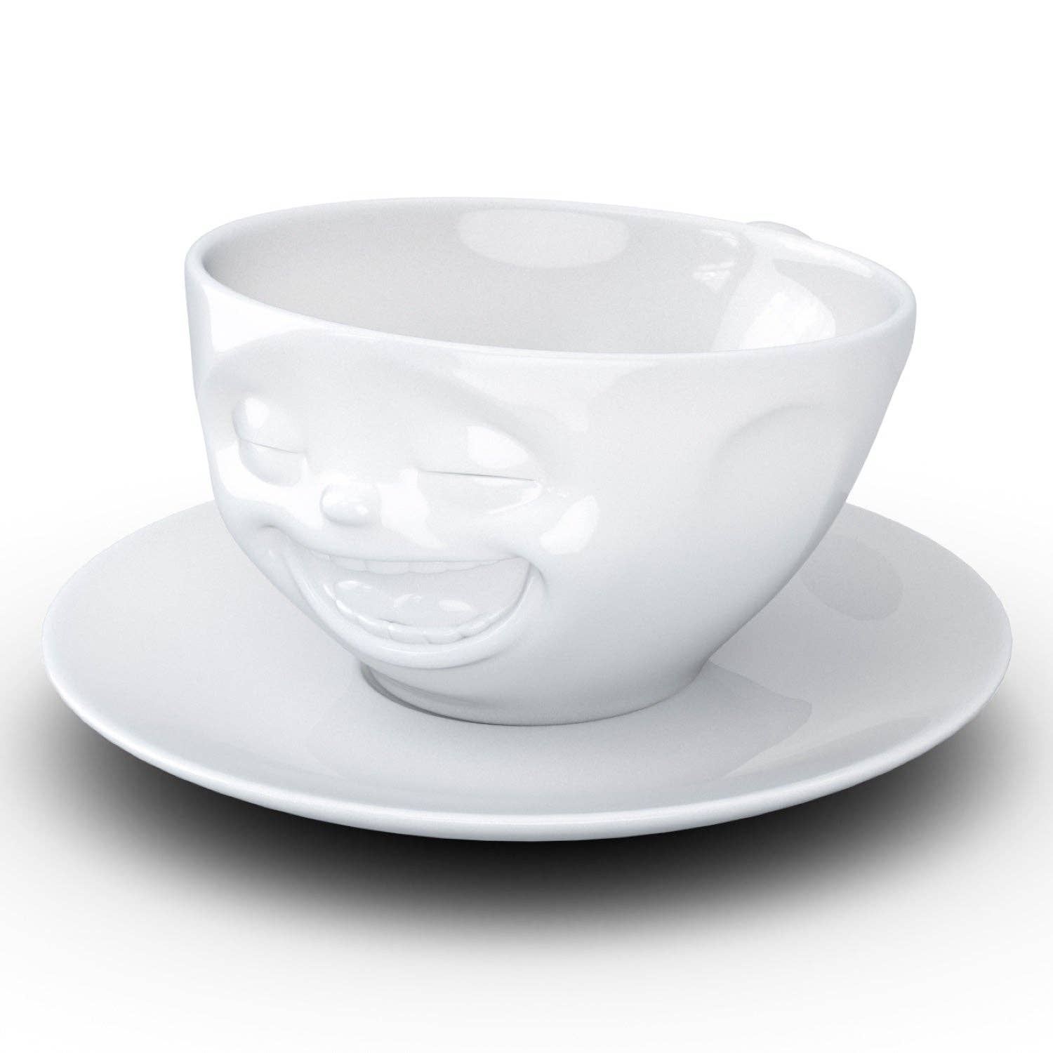 COFFEE CUP WITH SAUCER, LAUGHING FACE