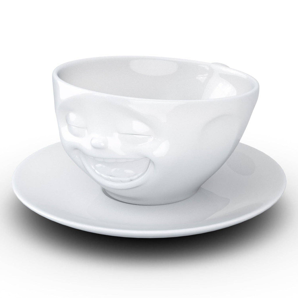 COFFEE CUP WITH SAUCER, LAUGHING FACE