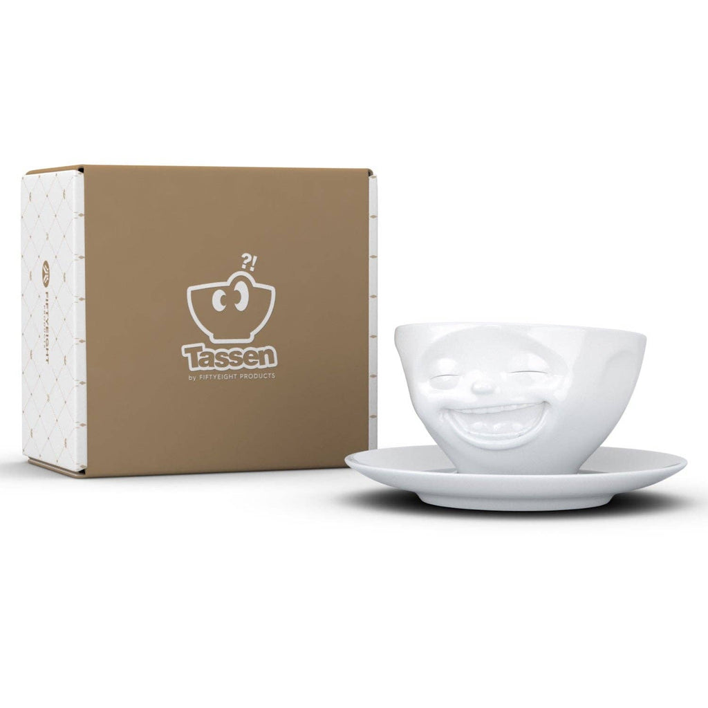 COFFEE CUP WITH SAUCER, LAUGHING FACE