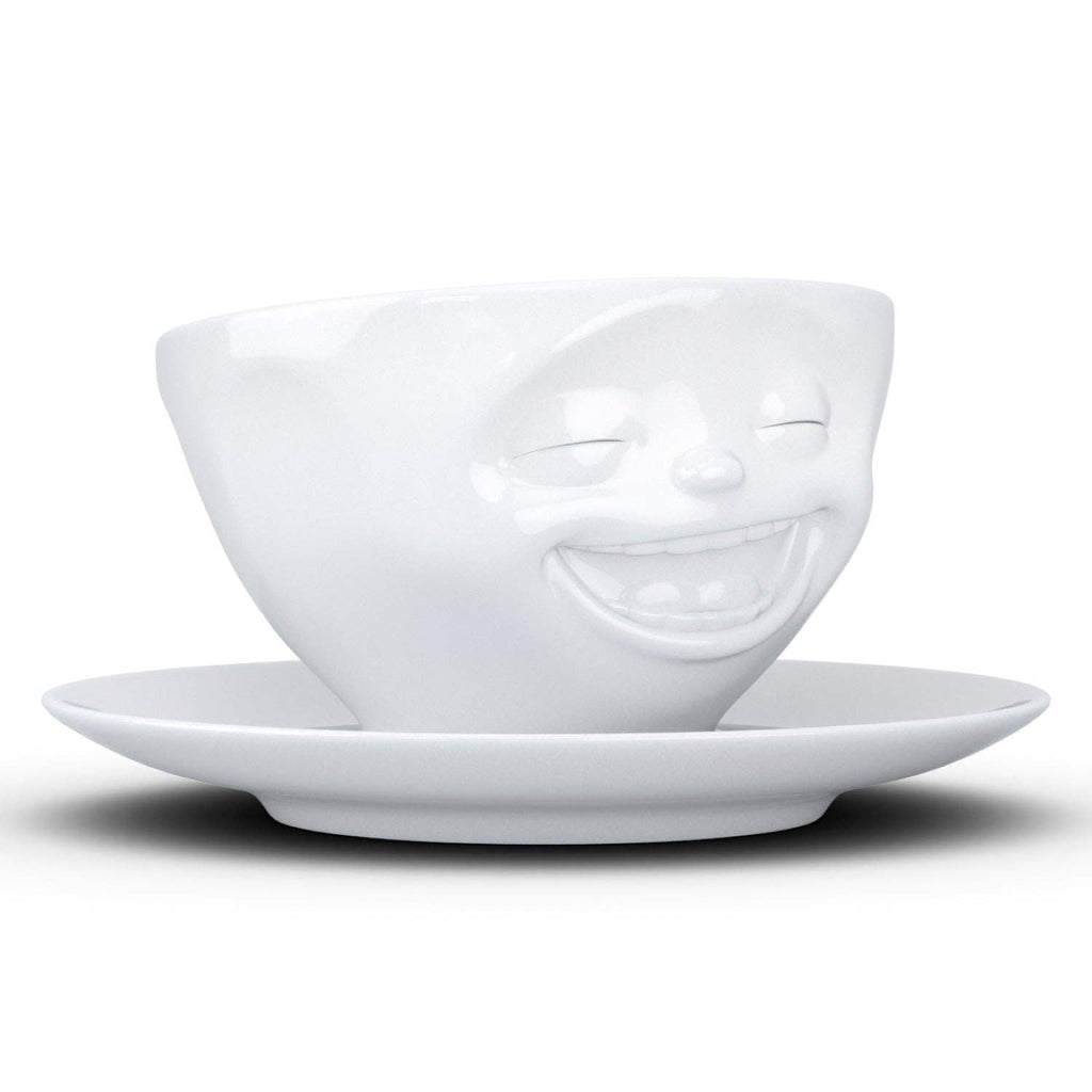 COFFEE CUP WITH SAUCER, LAUGHING FACE
