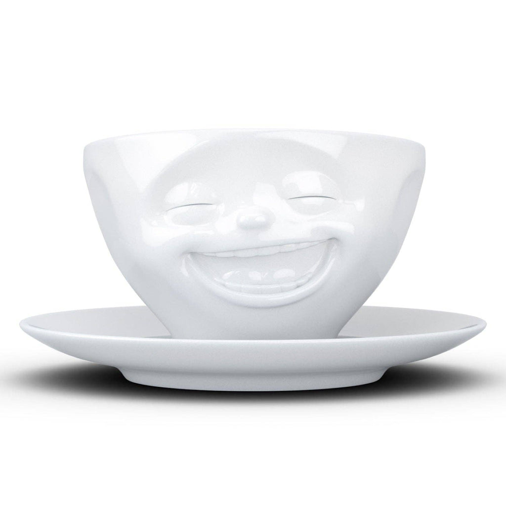 COFFEE CUP WITH SAUCER, LAUGHING FACE