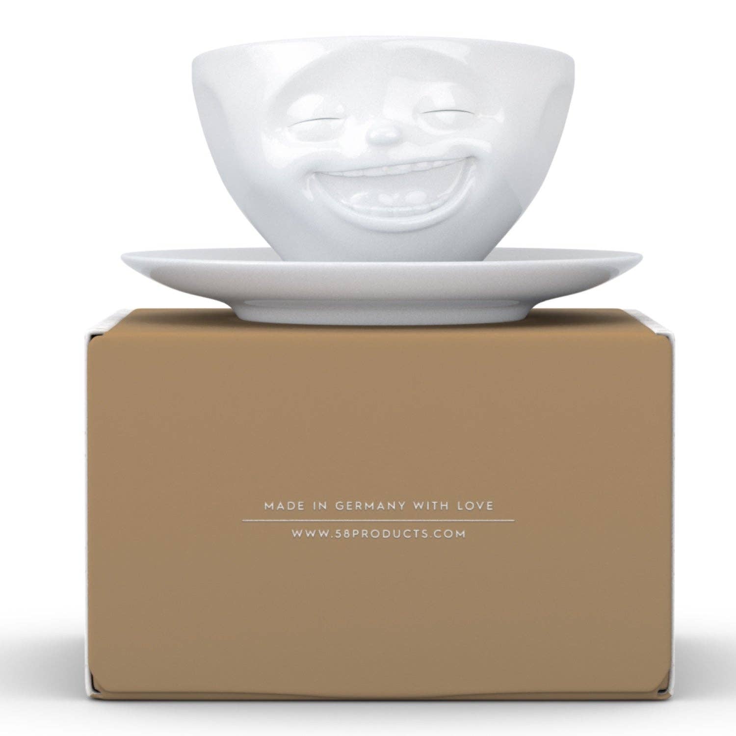 COFFEE CUP WITH SAUCER, LAUGHING FACE
