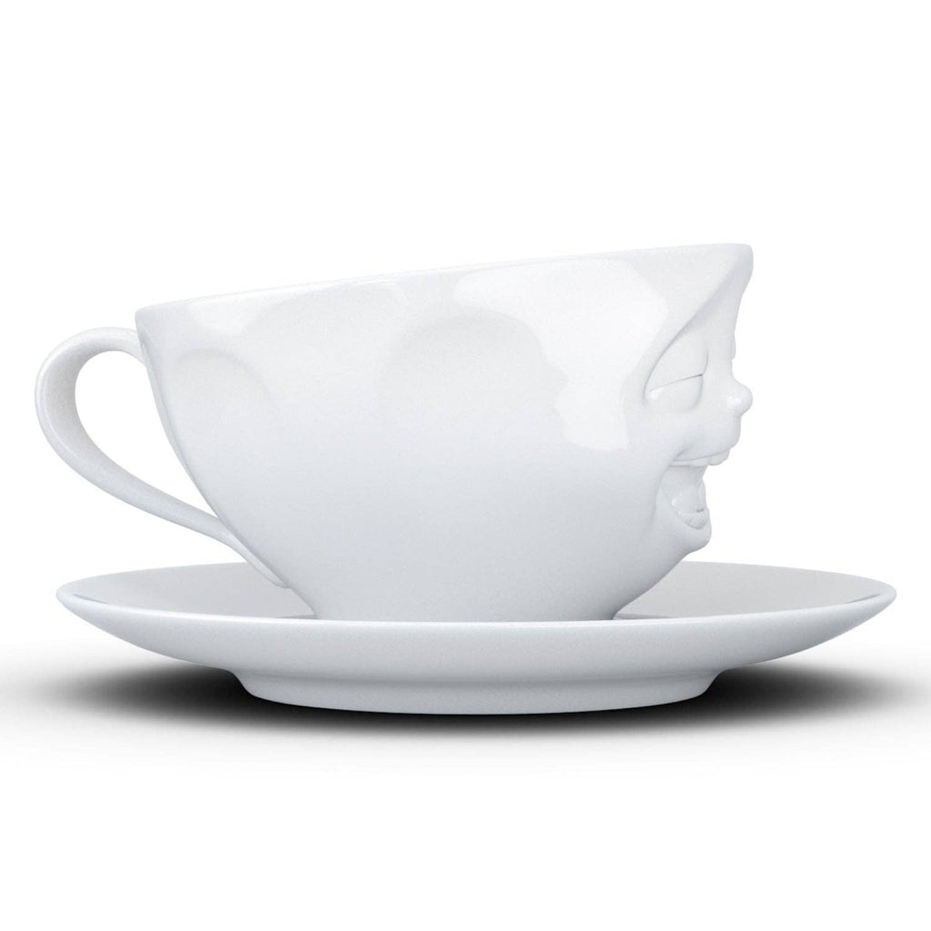 COFFEE CUP WITH SAUCER, LAUGHING FACE