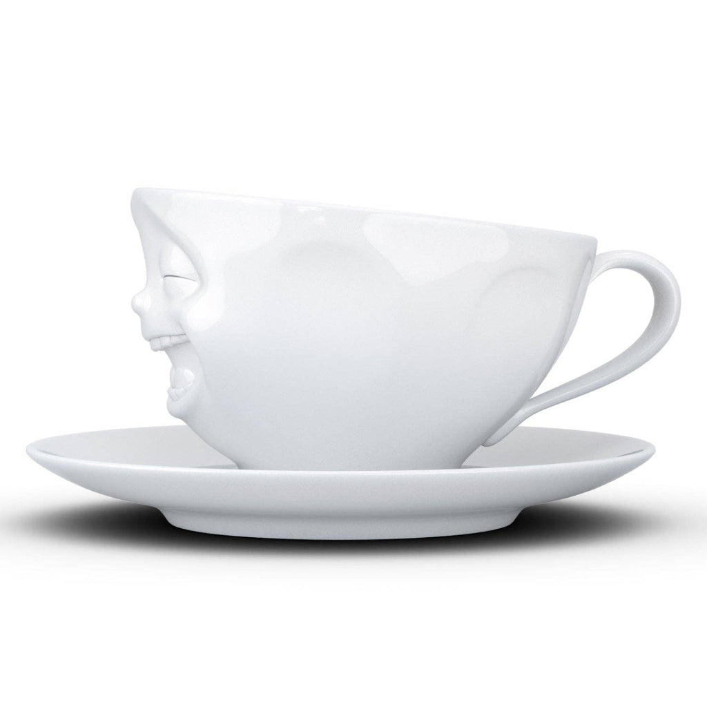 COFFEE CUP WITH SAUCER, LAUGHING FACE