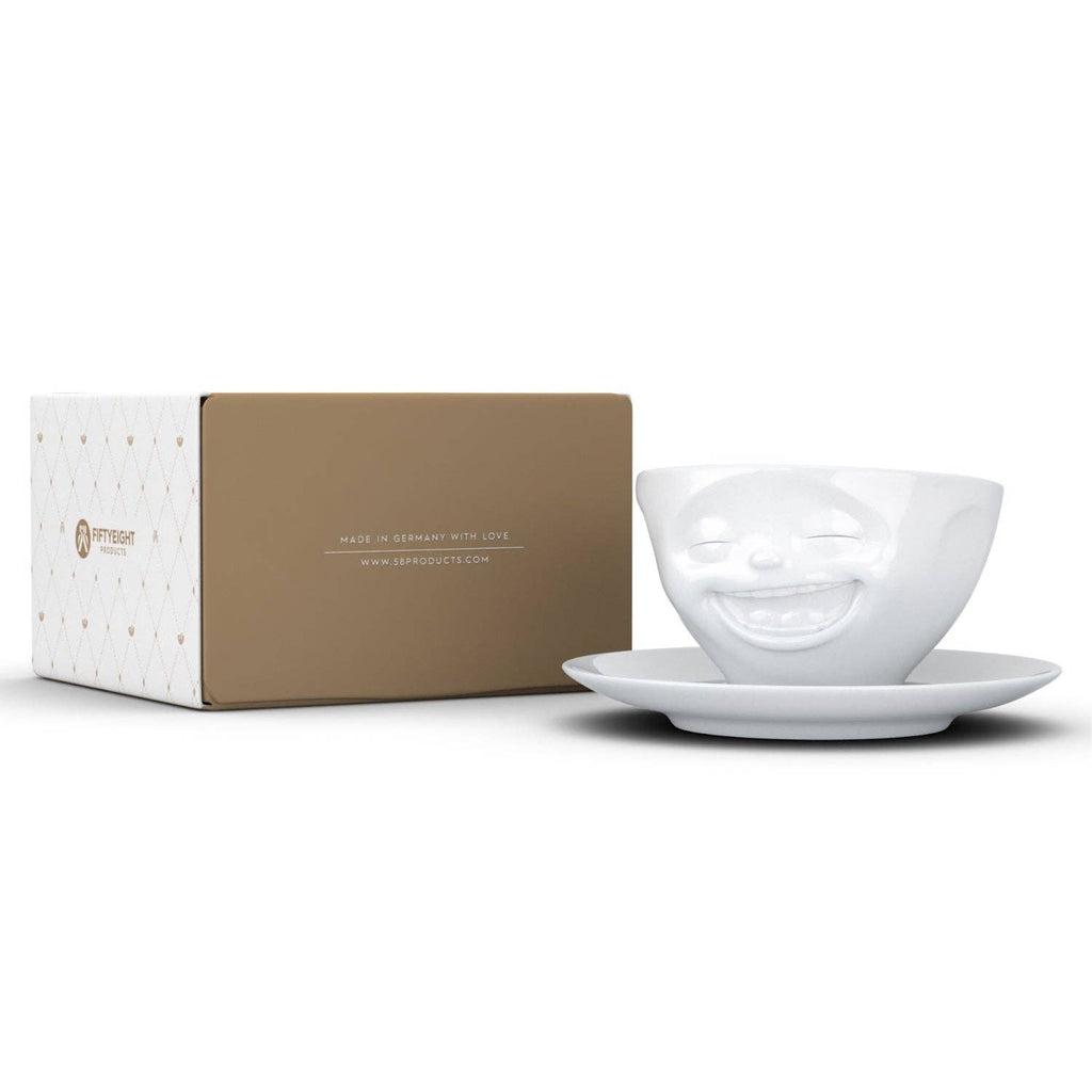 COFFEE CUP WITH SAUCER, LAUGHING FACE