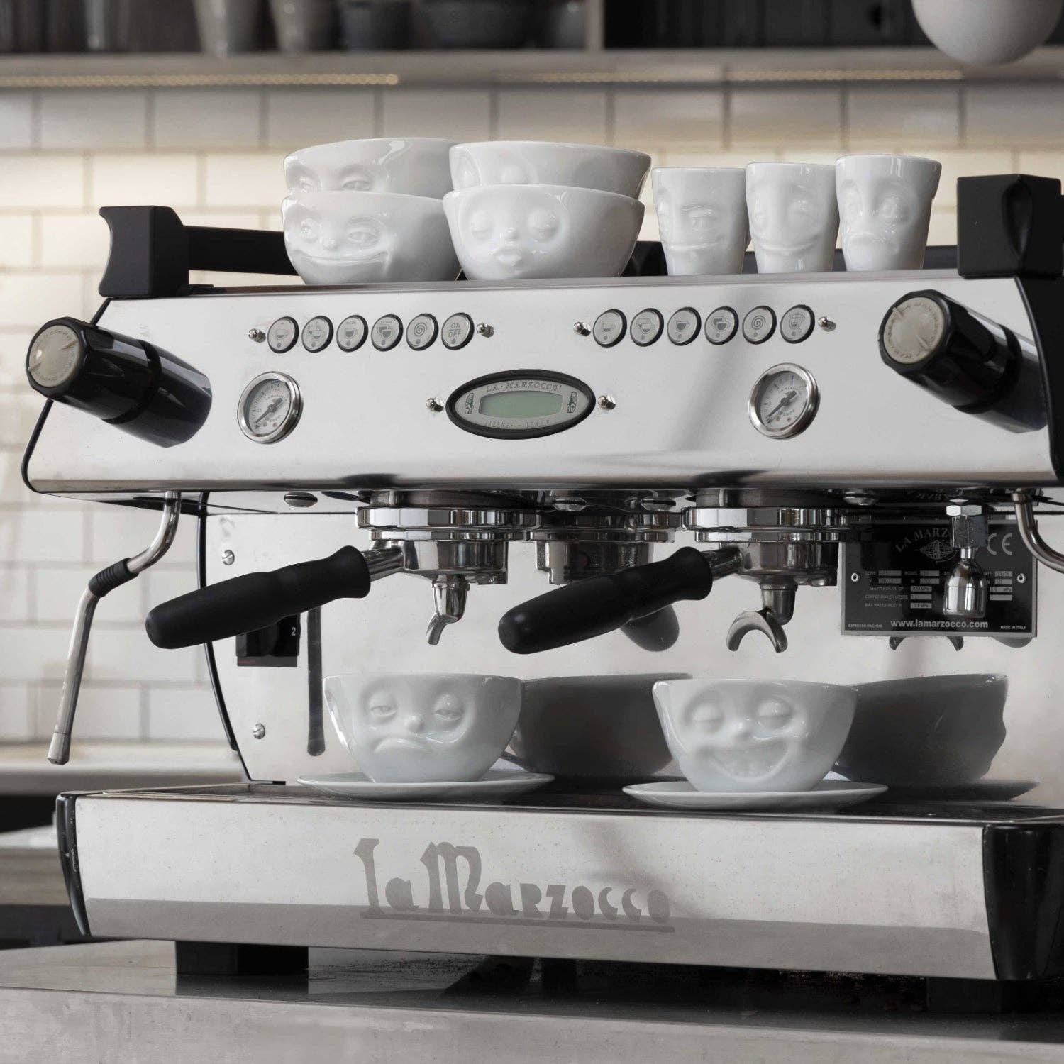 COFFEE CUP WITH SAUCER, LAUGHING FACE