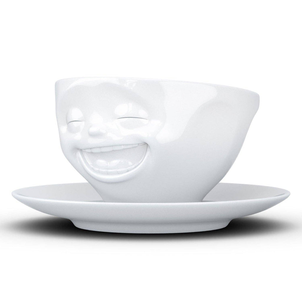 COFFEE CUP WITH SAUCER, LAUGHING FACE